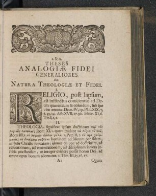 Theses Analogiae Fidei Generaliores. De Natura Theologiae Et Fidei.