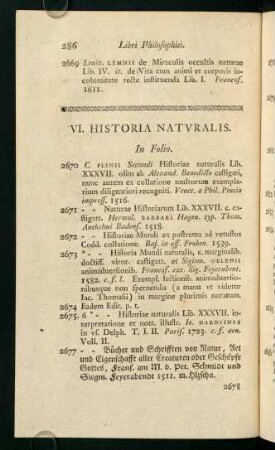 VI. Historia Naturalis.