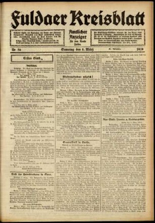 Erste Ausgabe vom Samstag, den 08. März 1919.