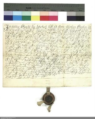 Revers Melchior Albrechts von Lehrbach und Maria Christina Albertinas von der Tann bezüglich der Belehnung mit vier Gütern in Neuswarts durch Adalbert [von Schleifras], Abt von Fulda