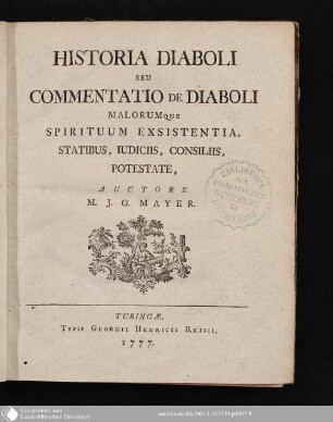 Historia Diaboli Seu Commentatio De Diaboli Malorumque Spirituum Exsistentia, Statibus, Iudiciis, Consiliis, Potestate
