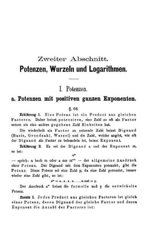Zweiter Abschnitt. Potenzen, Wurzeln und Logarithmen.
