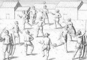 Weise und Art des Ballspiels der Bewohner von Banda - Buchseite aus de Bry, India II