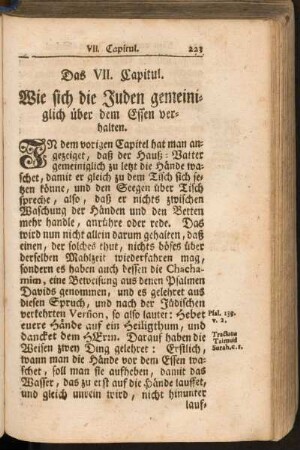Das VII. Capitul. Wie sich die Juden gemeiniglich über dem Essen verhalten