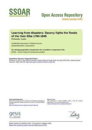 Learning from disasters: Saxony fights the floods of the river Elbe 1784-1845