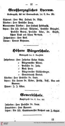 Großh. Lyceum, Höhere Bürgerschule, Gewerbschule