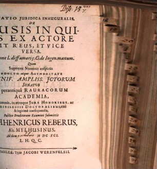 Disp. iur. inaug. de causis, in quibus ex aetore fit reus, et vice versa