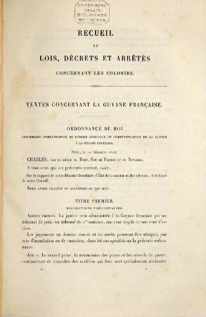 Recueil de lois, décrets et arrêtés concernant les colonies : Ministère de la marine et des colonies, 2