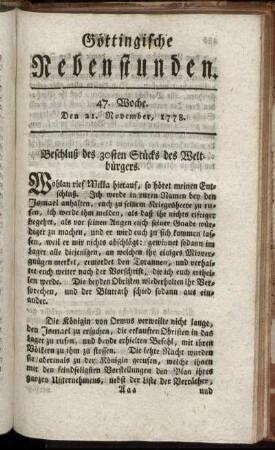 47. Woche. Den 21. November 1778
