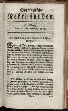 47. Woche. Den 21. November 1778