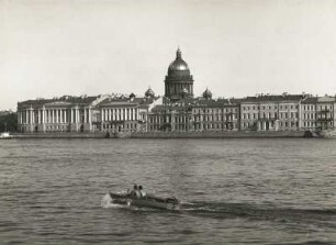 Leningrad (Sankt Petersburg). Blick über die Newa auf den Kai der Roten Flotte und die Kuppel der Isaakskathedrale