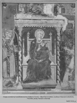 Thronende Madonna del latte, der Erzengel Michael, Rest eines Heiligen und Stifter