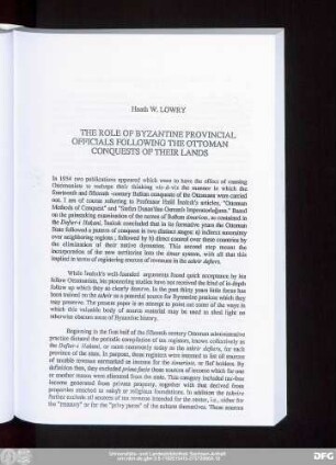 Heath W. Lowry The Role Of Byzantine Provincial Officials Following The Ottoman Conquests Of Their Lands
