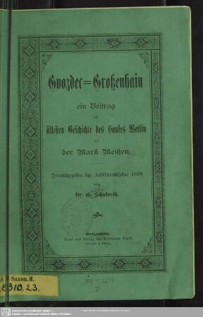 Gvozdec-Großenhain : ein Beitrag zur ältesten Geschichte des Hauses Wettin und der Mark Meißen