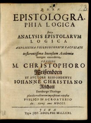 Epistolographia Logica siue Analysis Epistolarvm Logica