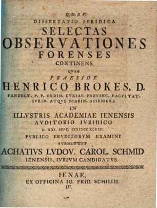 Dissertatio iuridica selectas observationes forenses continens, N. IV.