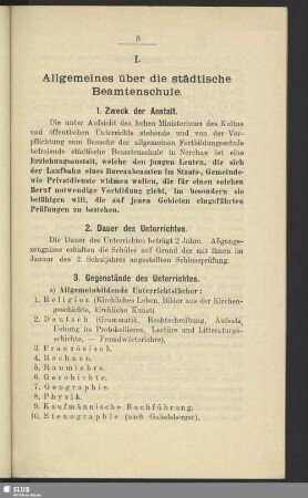 Allgemeines über die städtische Beamtenschule