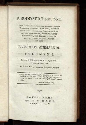 Vol. 1: Elenchus Animalium. Vol. 1