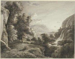 Waldige Landschaft mit Wasserfall