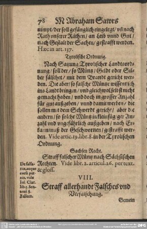 VIII. Straff allerhandt Falsches und Verfälschung
