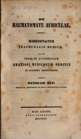 De haematomate auriculae : dissertatio inauguralis medica