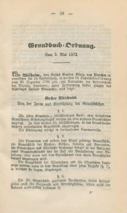 Grundbuch-Ordnung. Vom 5. Mai 1872