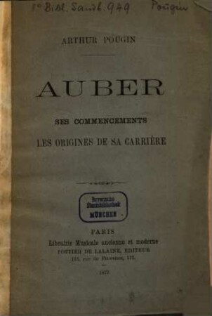 Auber : Ses commencements. Les origines de sa carrière