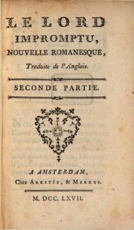 Le Lord Impromptu : Nouvelle Romanesque, Traduite de l'Anglois, 2