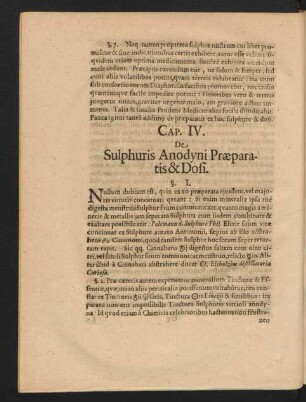 Cap. IV. De Sulphuris Anodyni Praeparatis & Dosi.