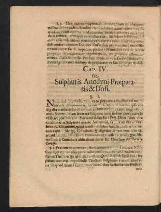 Cap. IV. De Sulphuris Anodyni Praeparatis & Dosi.