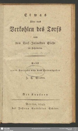 Etwas über das Verkohlen des Torfs