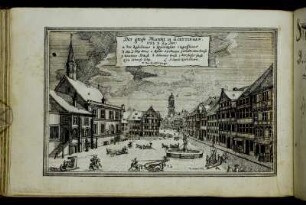 Der große Marckt in Goettingen. 1753 d. 29 Dec. [Sorgfältig ausgeführte Zeichnung einer winterlichen Schlittenszene vom Göttinger Marktplatz.]