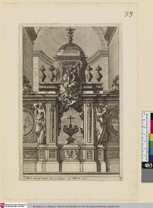 [Tabernakel mit der Skulptur der Muttergottes mit dem Jesusknaben; Tabernacle orné d'une statue de Vierge à l'Enfant]