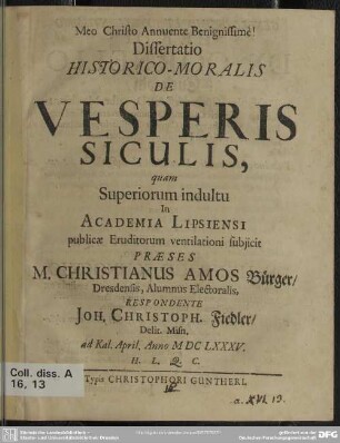 Dissertatio historico-moralis de vesperis Siculis