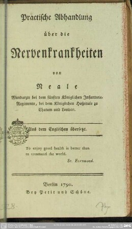 Practische Abhandlung über die Nervenkrankheiten : Aus dem Englischen übersetzt