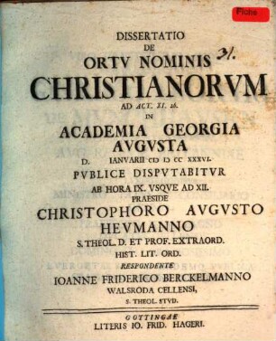 Diss. de ortu nominis Christianorum
