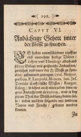 Caput VI. Andächtige Gebett unter der Messe zu sprechen.