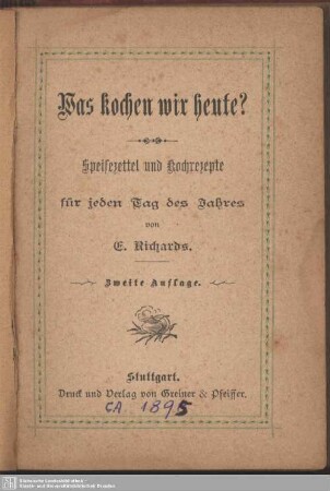 Was kochen wir heute? : Speisezettel und Kochrezepte für jeden Tag des Jahres