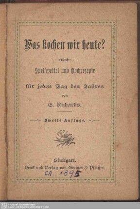 Was kochen wir heute? : Speisezettel und Kochrezepte für jeden Tag des Jahres