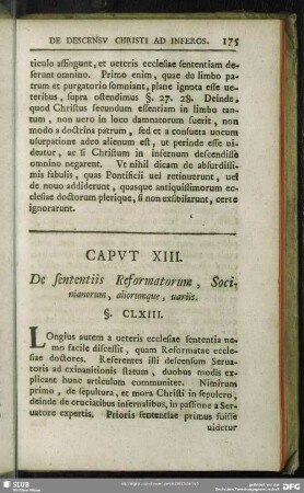 Caput XIII. De sententiis Reformatorum, Socinianorum, aliorumque, uariis