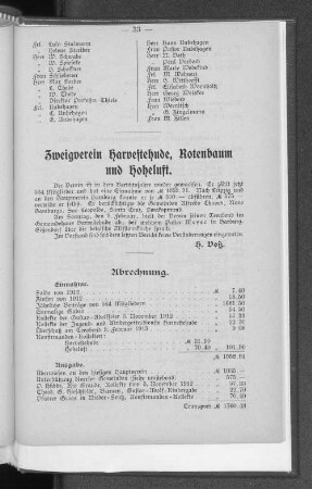 Zweigverein Harvestehude, Rotenbaum und Hoheluft.
