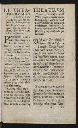 Plusieurs anciens philosophes Grecz Latins, & Barbares ... = Vil alte Griechische/ Lateinische und Barbarische Phylosophi ...