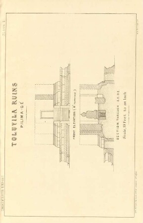 Plate I. Toluvila ruins. Pilima-gé. Front elevation. Section through B. C. D. E.