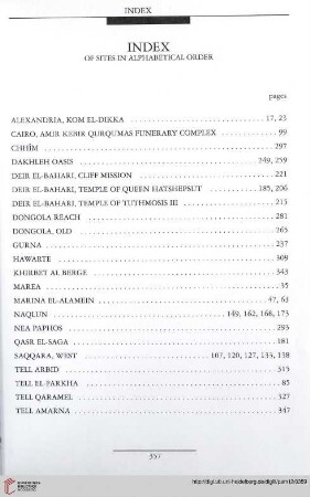 Index of sites in alphabetical order