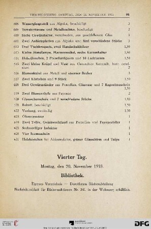 Vierter Tag. Montag, den 20. November 1933