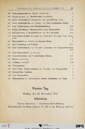 Vierter Tag. Montag, den 20. November 1933