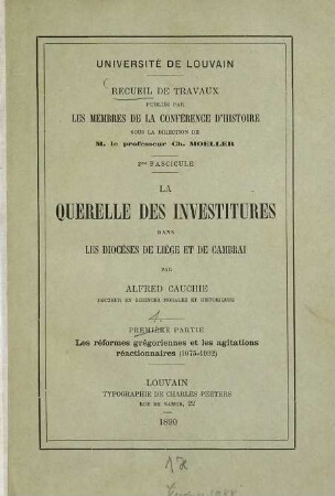 La querelle des investitures dans les diocèses de Liège et de Cambrai, 1