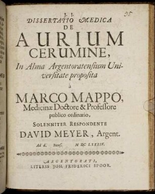 Dissertatio Medica De Aurium Cerumine