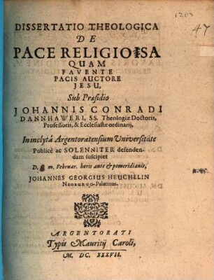 Diss. theol. de pace religiosa