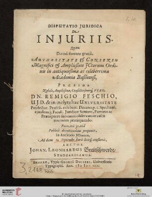 Disputatio Iuridica De Iniuriis